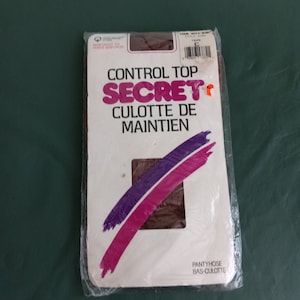 Control Top Secret Size C  (130-160lbs) Taupe Fashion Design Stockings Panty Hose 70&#39;s Vintage Pantyhose Hosiery Dead Stock Antique Gift