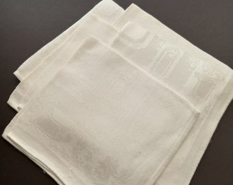 5 White Damask Square Luncheon Napkin Table Linen Cloth Antique Vintage French Provincial Rustic High Tea Farmhouse Fairycore Cottage Dinnin