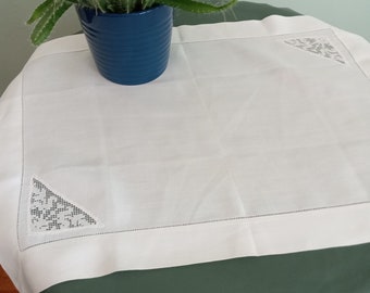 Lace Damask White Cotton Napkin Rectangle Table Linen Embroider Cloth Antique Vintage French Provincial High Tea Farmcore Fairycore Cottage