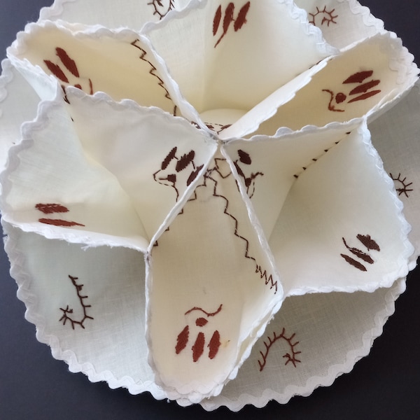 Embroider Bread Basket with Pockets Table Linen Cloth Antique Vintage French Provincial High Tea Farmcore Fairycore Cottage Collapsable