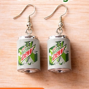 Mountain Dew Can Earrings: 925 Sterling Silver Hooks, Novelty Gift