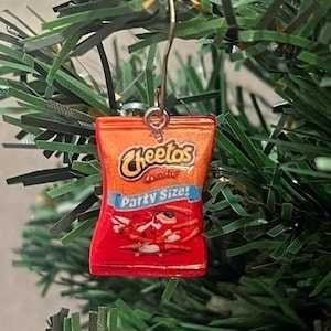 Cheesy Cheese Crunchy 1 inch mini miniature Christmas tree ornament, novelty, gift, snacks, salty, chips, foodie