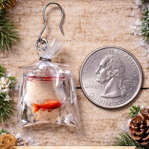 2 inch Miniature Goldfish in a Bag Christmas Ornament Novelty fish small