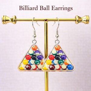 Pool Table 8 Ball Earrings: 925 Sterling Silver Hooks Dangle Drop Games Cue Break Rack Chalk Pocket Billiard