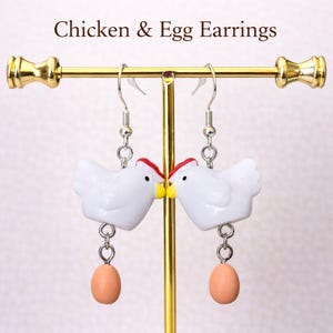 925 Sterling Silver Earrings Chicken Hen Egg Drop Dangle Novelty Gift
