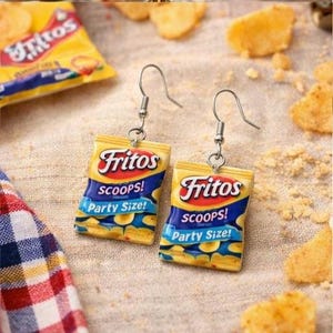 Corn Chip Earrings: Novelty Foodie Drop Earrings