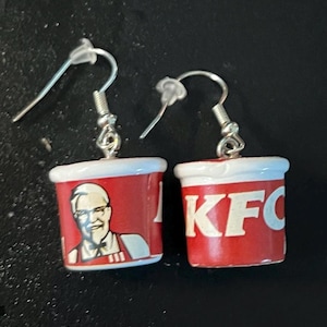Sterling Silver Fried Chicken Bucket Earrings: Novelty Food Jewelry