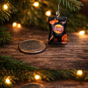 1 INCH********* Potato Chip Christmas Ornament: BBQ Black Bag, Miniature Tree Decor