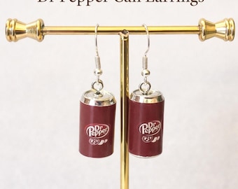 Soda pop can Earrings, Dr., cola, Gift, Present, Novelty, 925 Sterling Silver, Drinks, Pepper, soft drink,