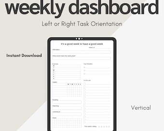 Dashboard settimanale digitale da scaricare, planner stampabile, pagine organizer, strumento di produttività, accesso immediato
