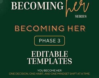 Becoming Her Workbook Canva Template | Editable Digital Download | Phase 3 Becoming Her | Self-Improvement Workbook for Women | Average Glow