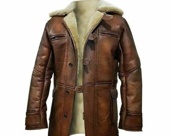 Handmade Real Sheepskin Duster Coat For Men,Men's Leather Trench Coat,Aviator Coat,Men's Long Coat,Winter Coat,Leather Over Coat,Lamb skin