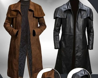 Long Coat For Men,Duster Coat For Men,Suede Leather,Men's Trench Coat,Men's Full Length,Men's Fallout Suede Leather Coat, Black Trench Coat