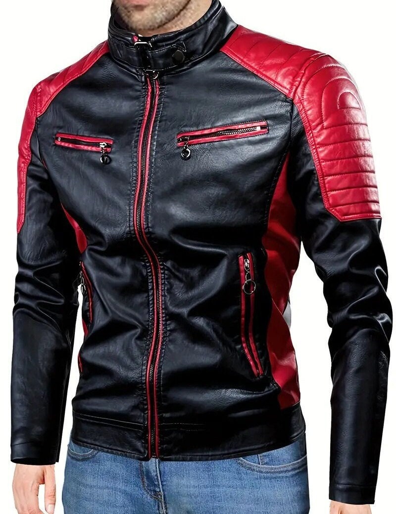 Mens red and clearance black leather jacket