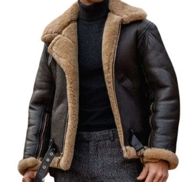 Mens Brown Hooded B3 RAF Aviator Sheepskin Shearling