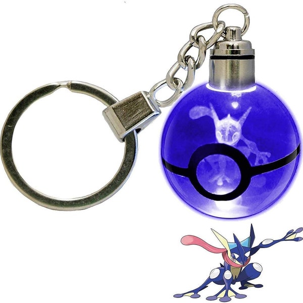 Pokemon Crystal LED Laser Engraved Keychain Pokeball Keychain Graninja Crystal Keying Gifts