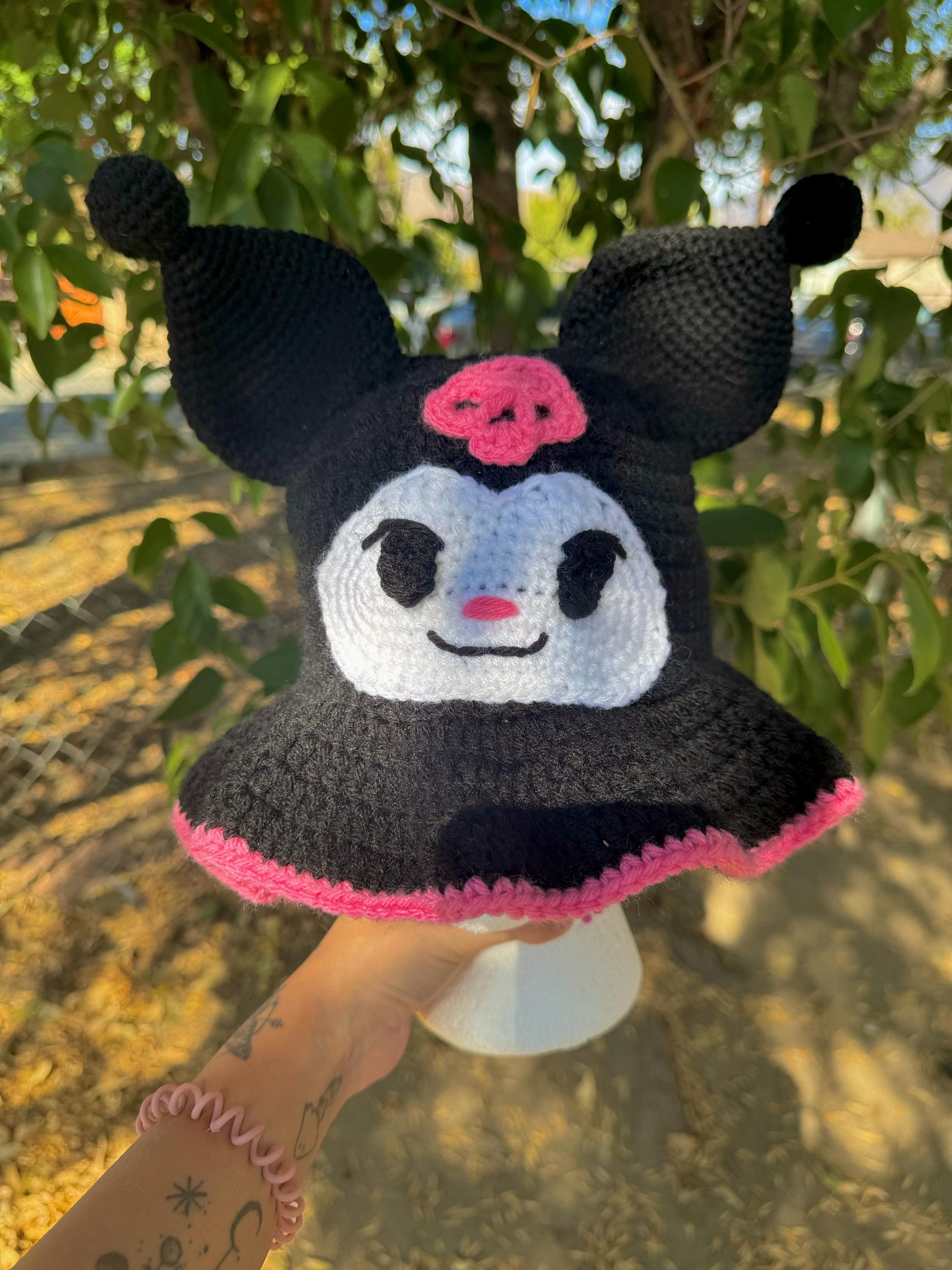 Unisex Cotton Bucket Hat Kuromi Inspired Black Ears Wide Brim Sun Protection Kuromi Bucket Hat – xoxostitches main image 3