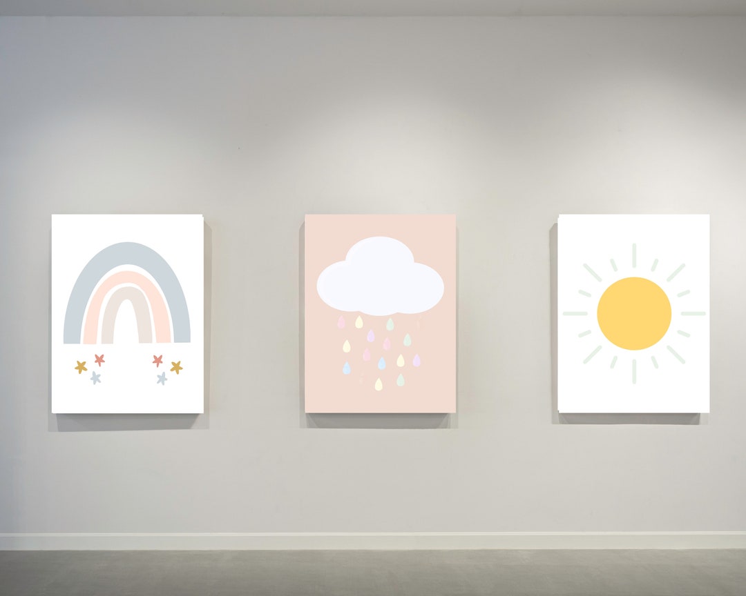 Boho Rainbow Set of 3 Nursery Art Prints, Girl Colorful Nursery Wall ...