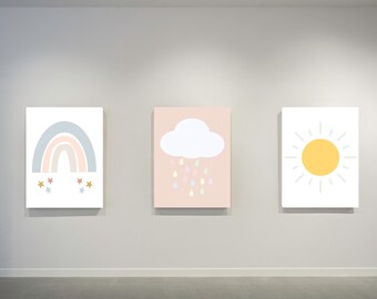 Boho Rainbow Set of 3 Nursery Art Prints, Girl Room Colorful Nursery ...