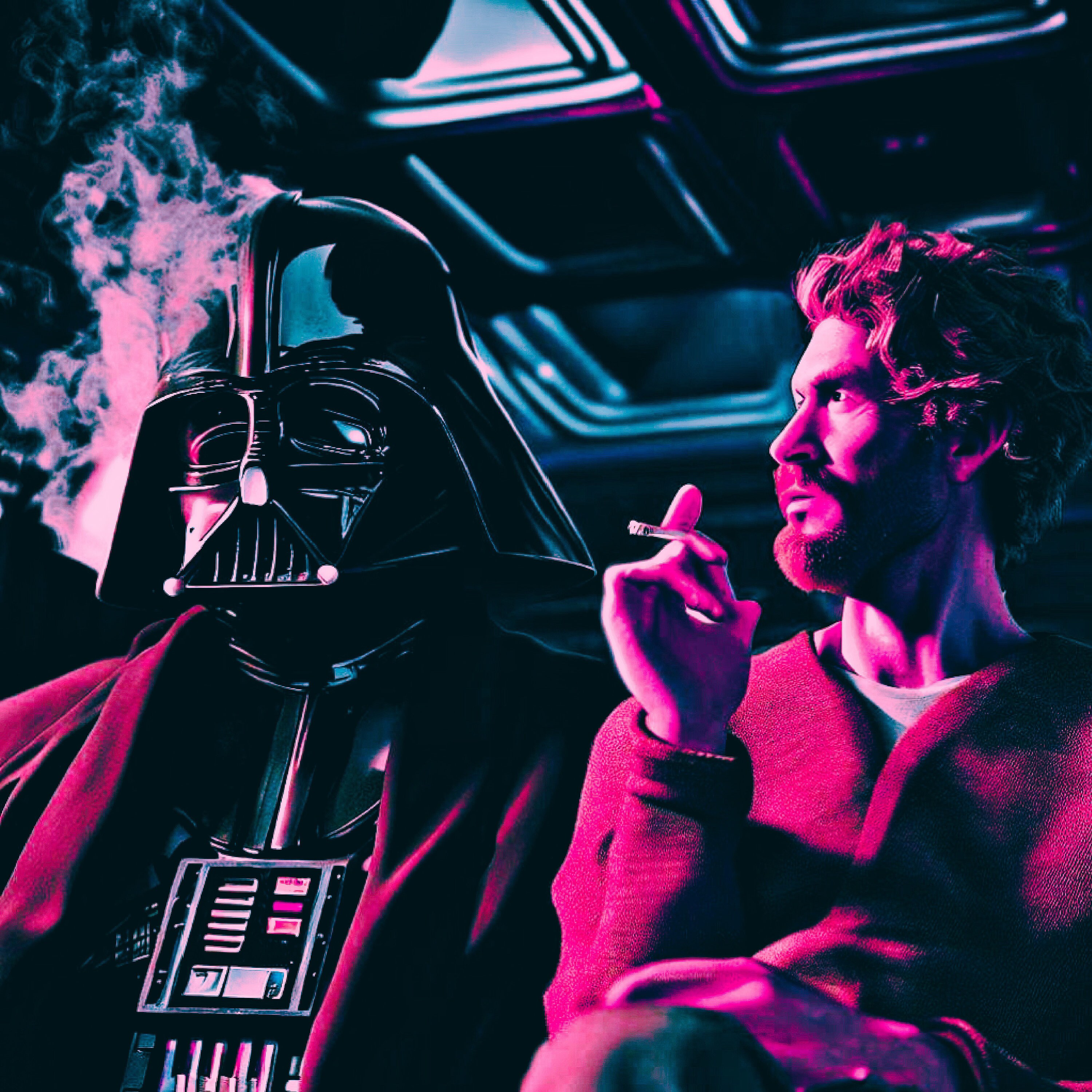 Darth Vader Smoking A Blunt W/anakin Skywalker Pink Glitch Art - Etsy