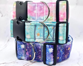 Collar para perro Starry Skies: 1,5 pulgadas de ancho, resistente, rosa, azul