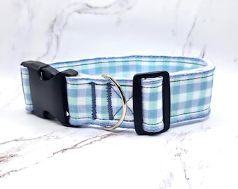 Blårutigt gingham-halsband för hundar, 3,8 cm brett och justerbart