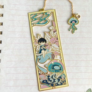 Girl Under The Sea: Jellyfish & Flowers | Original Design | Enamel Bookmark / Charm | 11x4cm