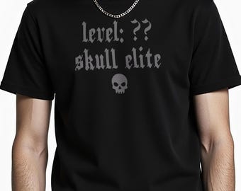 Livello: ?? Maglietta Skull Elite, maglietta da gamer MMORPG, maglietta fantasy per nerd, abbigliamento ispirato a WoW, estetica da boss di raid, regalo per gamer goth
