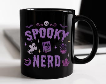 Tazza spettrale da nerd, tazza da caffè gotica, tazza da caffè viola di Halloween, regalo per gamer goth nerd, tazza per amanti del fantasy, bicchieri da strega, regalo geek