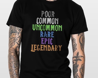 Maglietta con colori e rarità degli oggetti, maglietta da giocatore MMORPG, maglietta con qualità del bottino, abbigliamento fantasy per nerd, regalo per giocatori, giocatore MMO