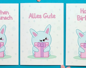 Personalisierbare Geburtstagskarte // Glückwunschkarte für Kinder und Erwachsene // Süßer Kawaii Hase // Verschiedene Sprüche