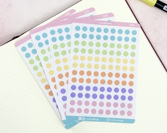 Pastel Dots sticker sheet for bullet journal, planner or calendar // Pastel circle stickers in six different colors