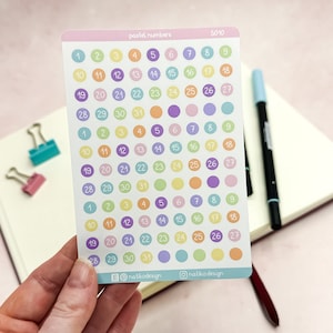 Stickerbogen runde Pastell Wochentage Zahlen für Bullet Journal, Planner oder Kalender // Dot Sticker bunt