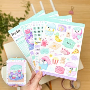 Kawaii Pyjama Party Sticker Set for Bullet Journal, Planner or Calendar // 4 or 5 Sticker Sheets as a Monthly Journaling Set // Sleepover