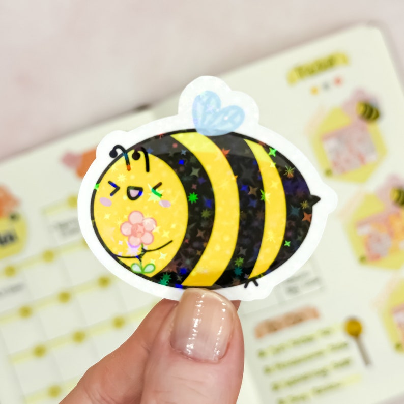 Stickerset mit glitzernden Kawaii Bienchen aus Vinyl // Perfekt zum Dekorieren von Bullet Journal, Trinkflaschen, Laptops oder Handyhüllen