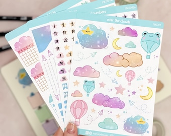 Above the Clouds Sticker Set for Bullet Journal, Planner, Calendar // 4 Kawaii Sticker Sheets as a monthly set or individually // Journaling Stickers