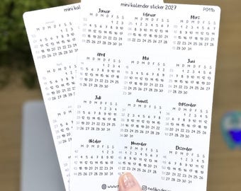 Mini calendar stickers for 2027 and 2026 in German for bullet journals, planners, or calendars // With or without month names and headings