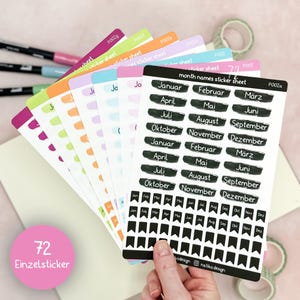 Monatsnamen in Deutsch, Sticker für Bullet Journal, Planer oder Kalender // 8 verschiedene Farben  // Spare im Bundle: Nimm 8 zahle 6