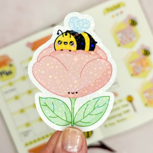 Stickerset mit glitzernden Kawaii Bienchen aus Vinyl // Perfekt zum Dekorieren von Bullet Journal, Trinkflaschen, Laptops oder Handyhüllen