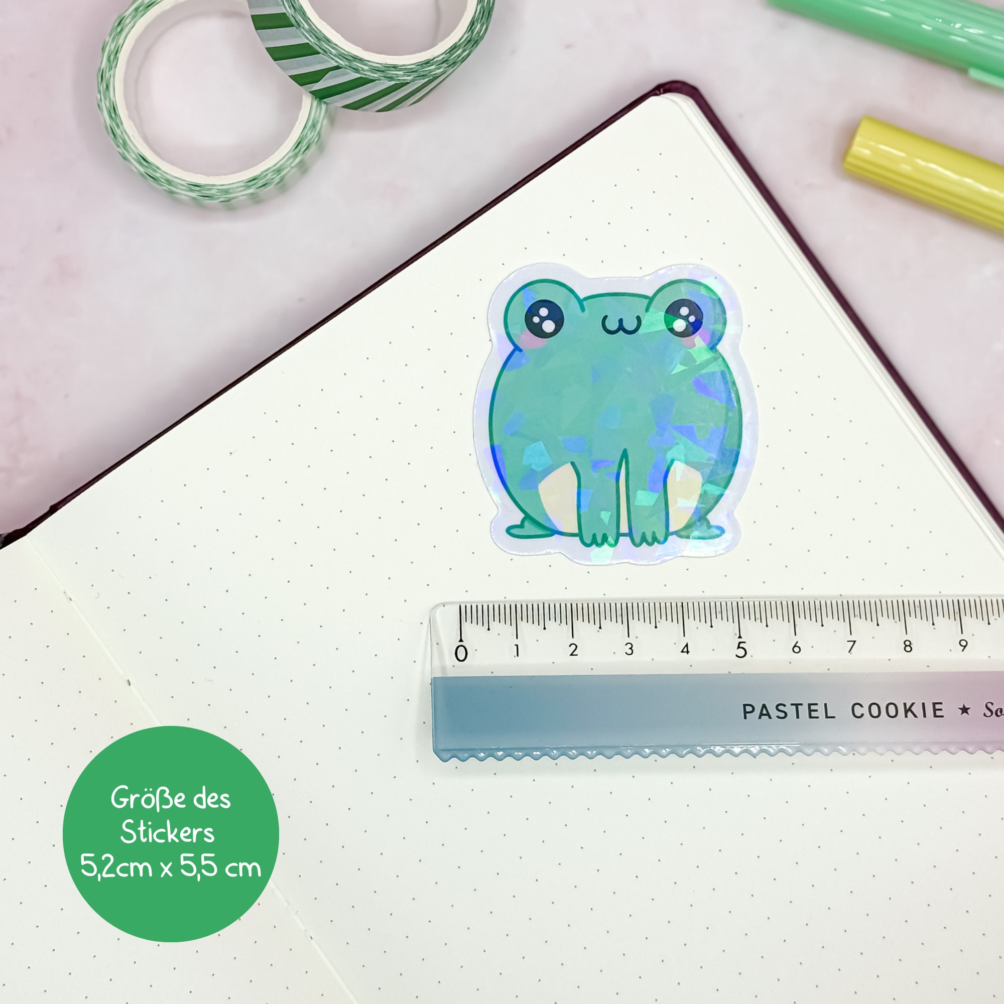 Vinyl Glitter Sticker With Cute Kawaii Frog // Perfect for Decorating ...