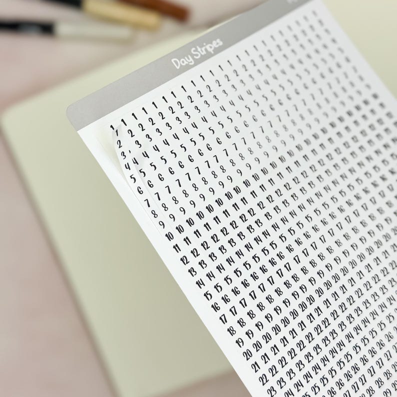 Date strip stickers 1-31 for Bullet Journal & Planner // Perfect for Year in Pixels, Reflection, One Line a Day / 2 different fonts image 6