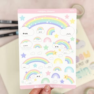 Regenbogen Sticker für Bullet Journal, Kalender & Planer // Süße Kawaii Regenbögen und Sterne in bunten Pastellfarben