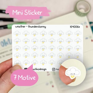 Mini Wetter Sticker Gewitter im Kawaii Stil // 7 Wettersymbole // Perfekt für Bullet Journal, Planer oder Kalender // Süße Icon Sticker