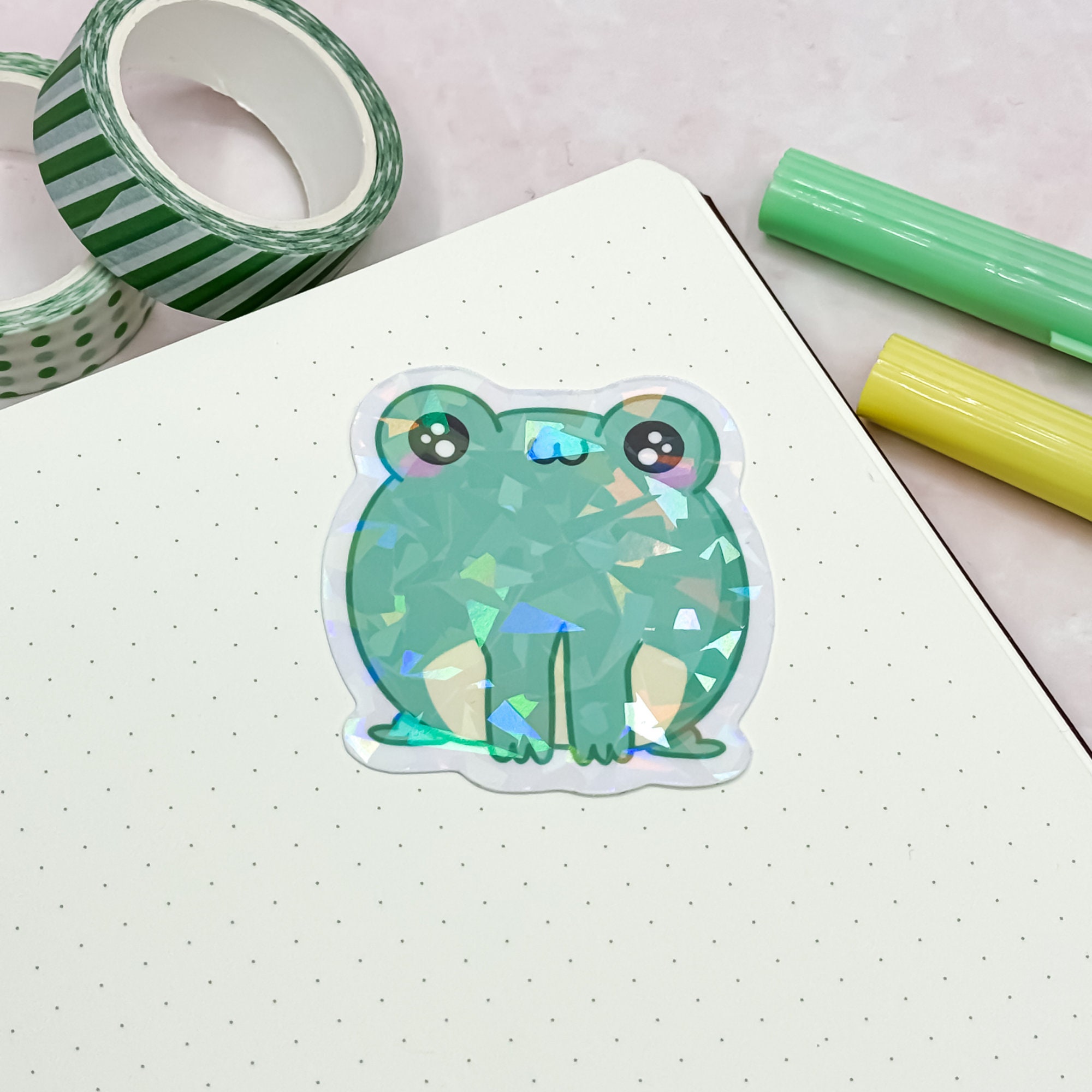 Vinyl Glitter Sticker With Cute Kawaii Frog // Perfect for Decorating ...