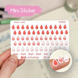Mini Perioden Tropfen Sticker im Kawaii Stil // Mit Start und Ende // Perfekt für Bullet Journal, Planer oder Kalender // Süße Icon Sticker