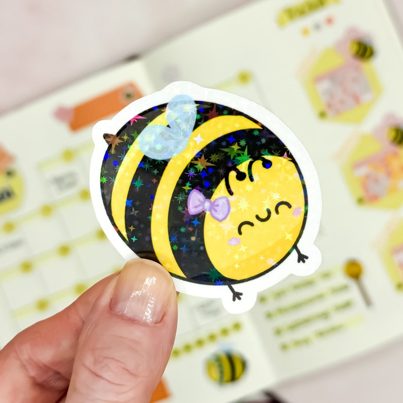 Stickerset mit glitzernden Kawaii Bienchen aus Vinyl // Perfekt zum Dekorieren von Bullet Journal, Trinkflaschen, Laptops oder Handyhüllen