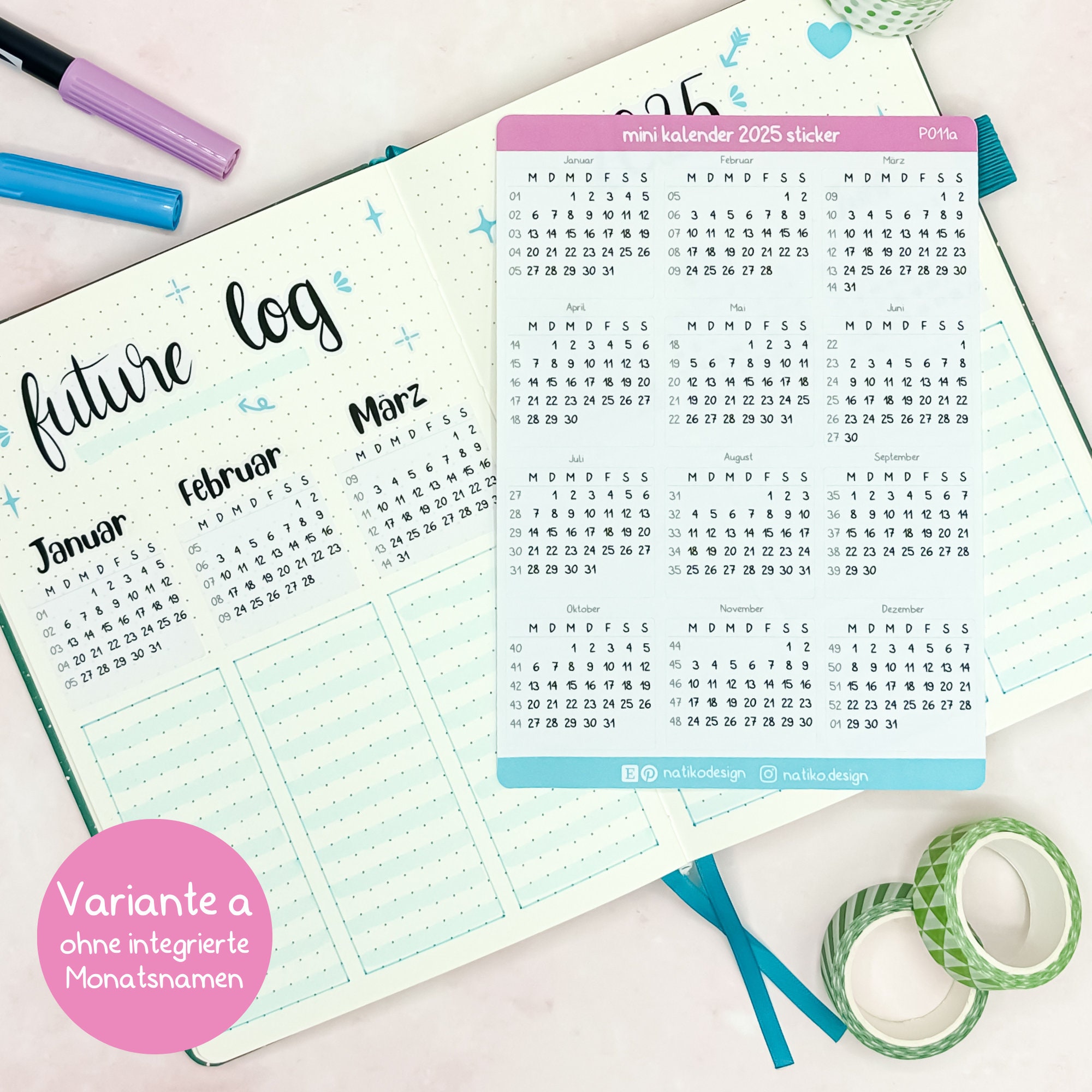 Mini Calendar Stickers for 2026 in German or English for Bullet ...