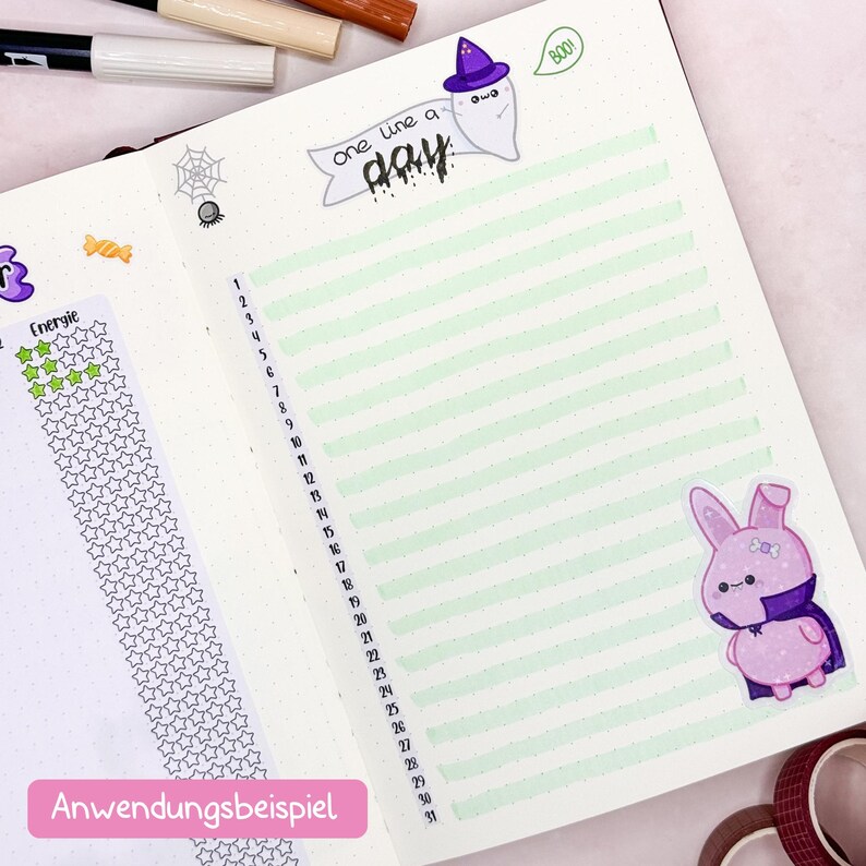 Date strip stickers 1-31 for Bullet Journal & Planner // Perfect for Year in Pixels, Reflection, One Line a Day / 2 different fonts image 7