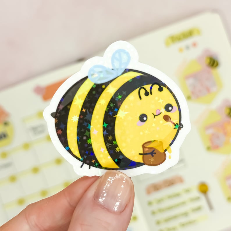 Stickerset mit glitzernden Kawaii Bienchen aus Vinyl // Perfekt zum Dekorieren von Bullet Journal, Trinkflaschen, Laptops oder Handyhüllen