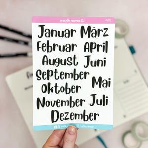 Nomi dei mesi adesivi XL in tedesco per bullet journal, agenda o calendario // Grandi adesivi gennaio - dicembre su un foglio di adesivi